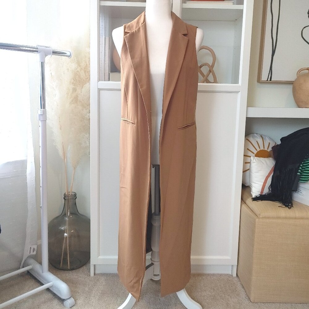 FOREVER21 Camel Brown Sleeveless Long Vest - Size Small
